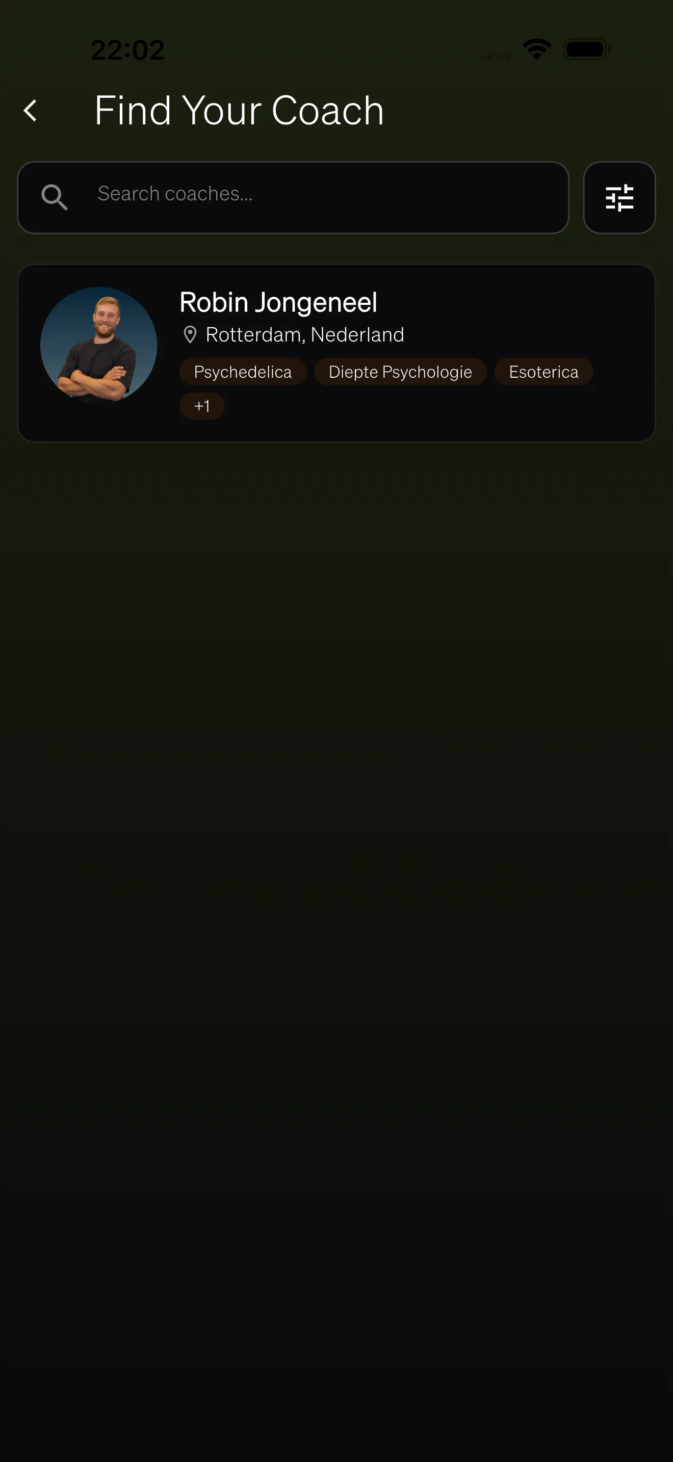 The coaches directory showing a searchable list of available coaches.