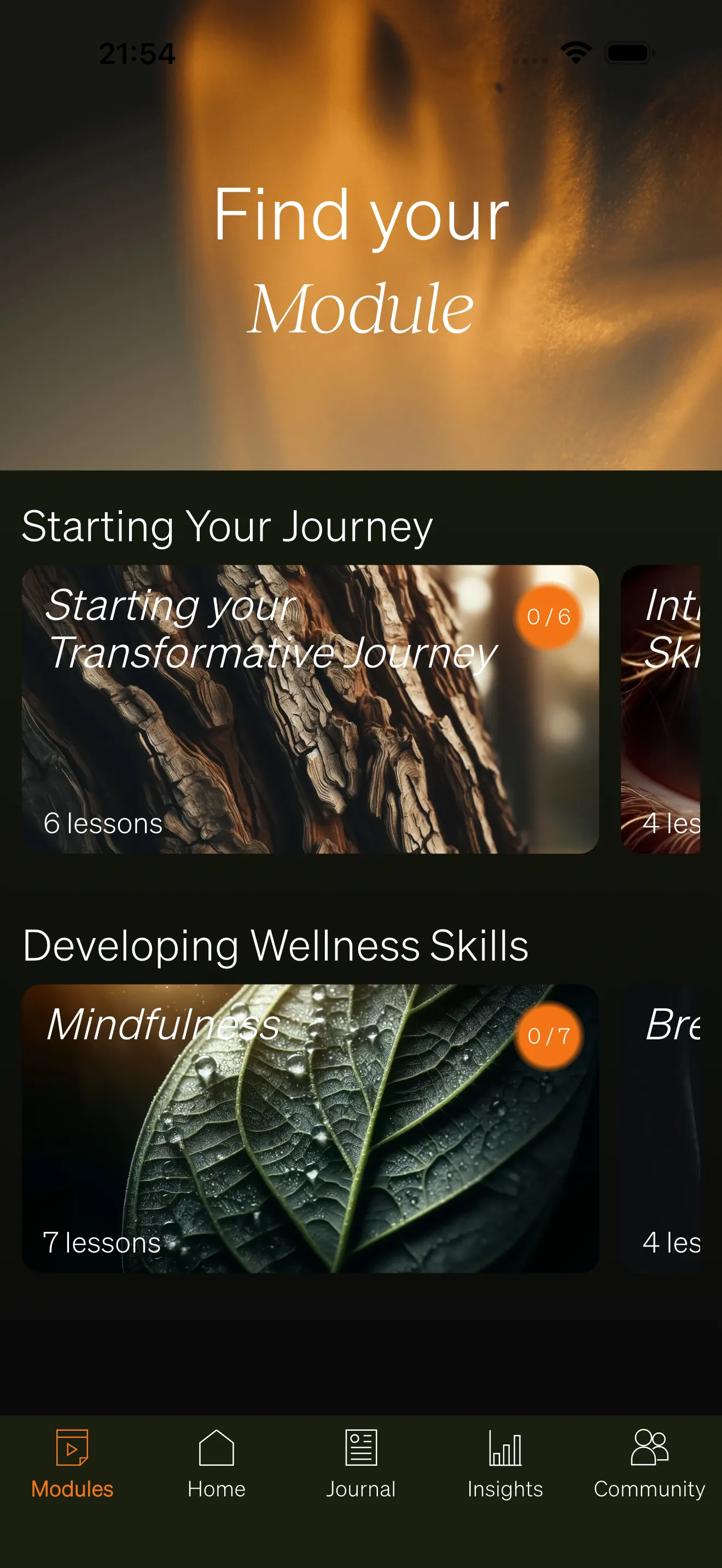 The Content tab showing module categories arranged in a grid layout.
