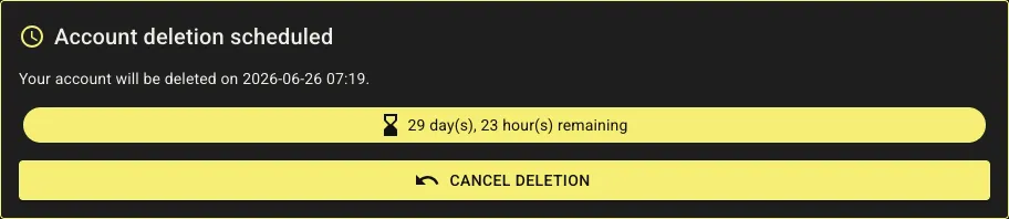 Pending erasure countdown card with cancel button